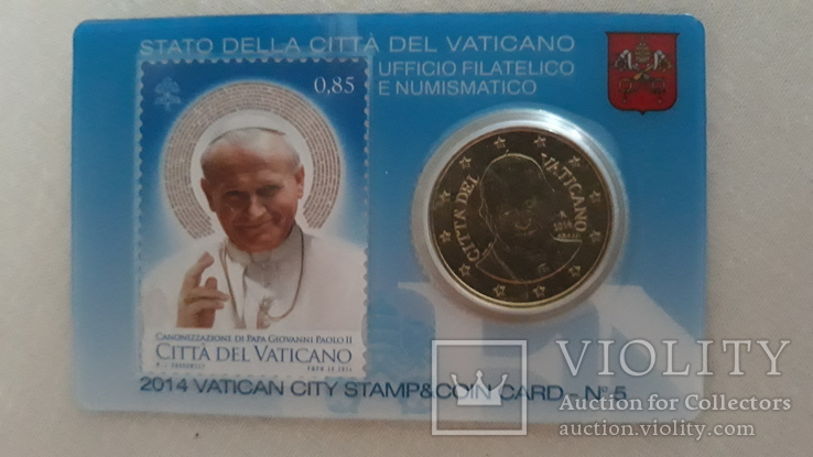 50 євроцентів 2014 Vatican city stamp&amp;coin card #5, фото №2