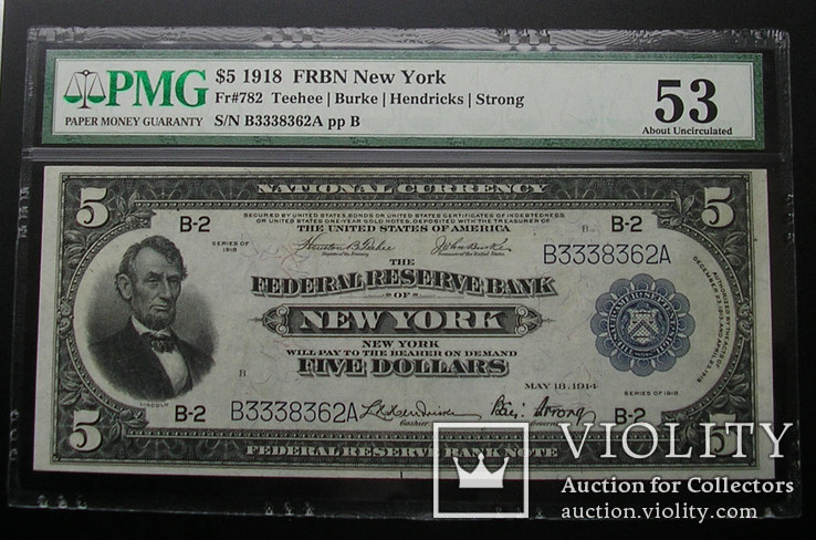 USA США 5 долларов 1918 UNC large size banknote PMG 53, фото №2