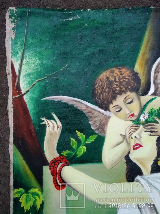 Красивая картина девушка с ангелом, фото №3