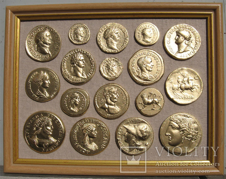 Золотые монеты античности. Копии, без стекла, 21х16 см