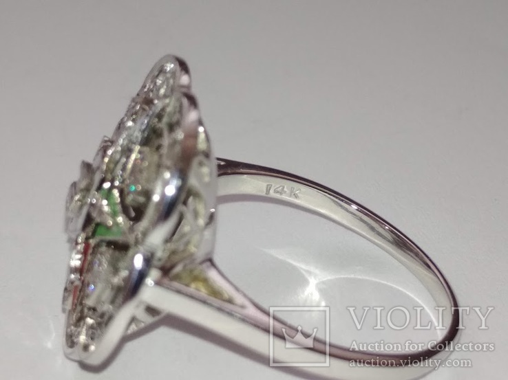 Золотое кольцо с бриллиантами и эмалью, фото №4