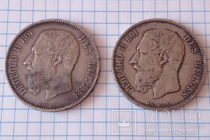 5 франков 1873 г. Леопольд II, 2 монеты, фото №2