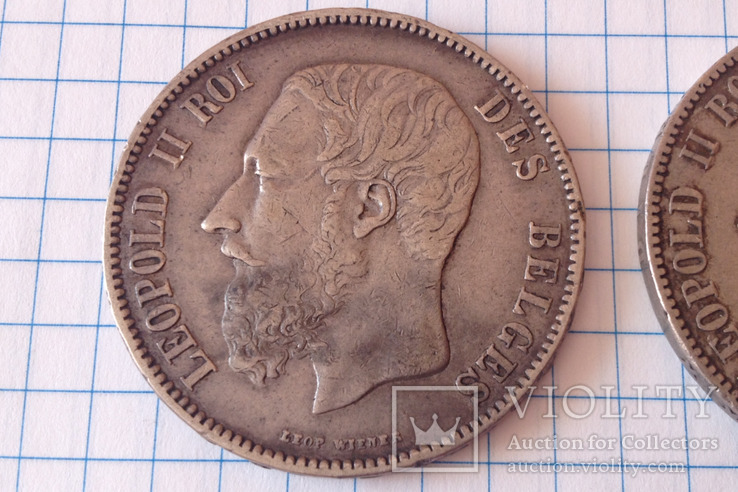 5 франков 1873 г. Леопольд II, 2 монеты, фото №4