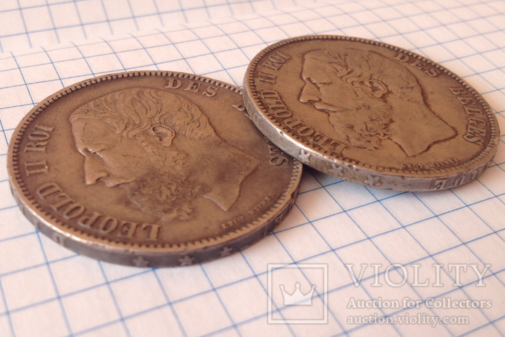 5 франков 1873 г. Леопольд II, 2 монеты, фото №9