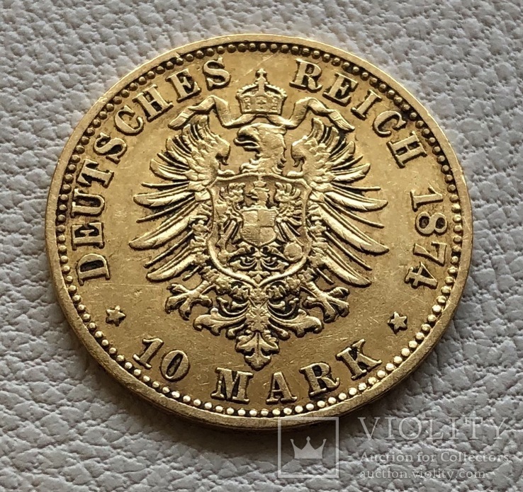 10 марок 1874 года Германия Пруссия золото 3,98 грамм 900’, фото №3