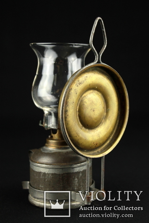 Старенькая компактная керосиновая лампа с отражателем. Винтаж. Европа (0301), фото №5