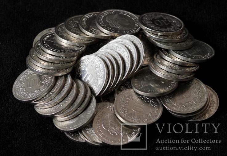 Набор монет Швейцарии 10 раппенов (50 шт), фото №3