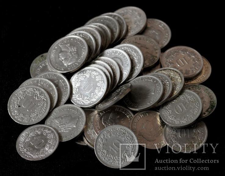 Набор монет Швейцарии 10 раппенов (50 шт), фото №2