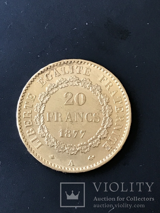 20 франков 1877 года, золото 900 пр., фото №4