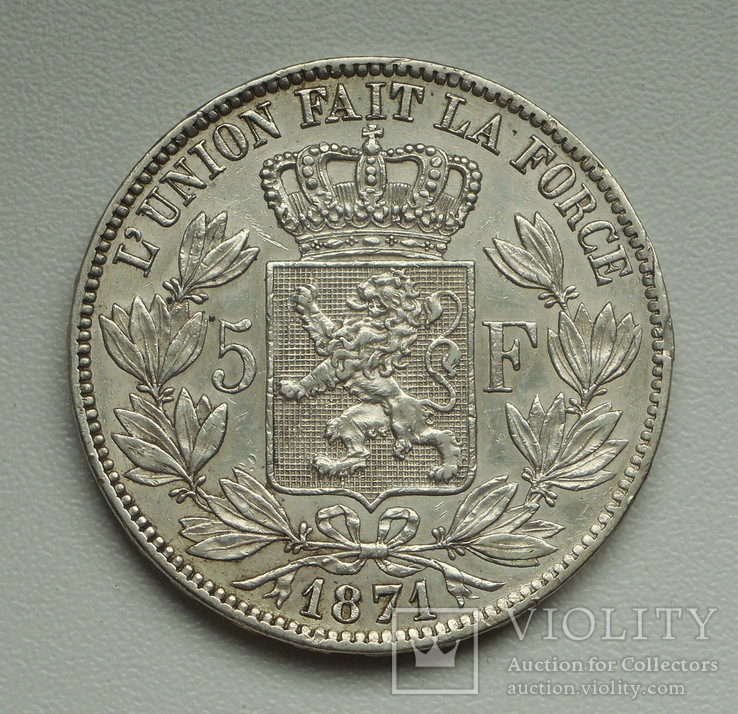 5 франков 1871 г. Бельгия, серебро, фото №3