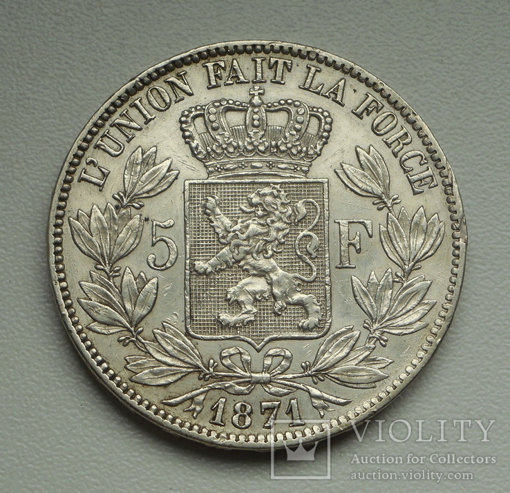 5 франков 1871 г. Бельгия, серебро, фото №5