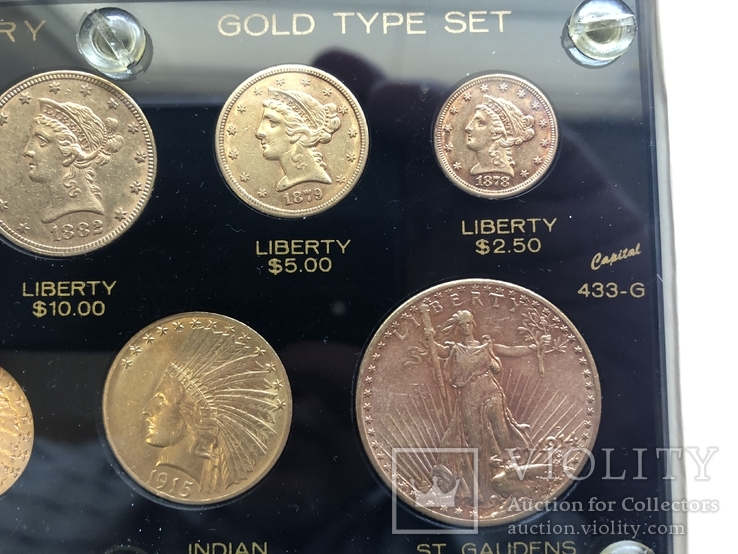 Набор монет США 20$;10$;5$;2,5$ золото 125,25 грамм 900’, фото №5