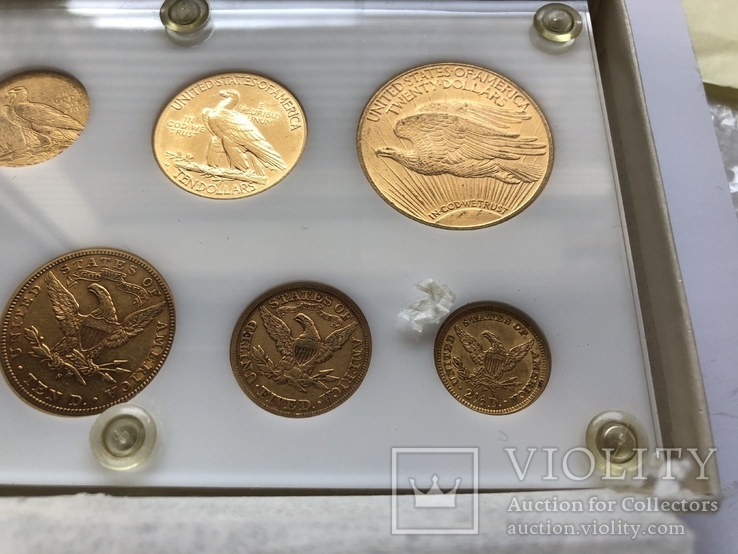 Набор монет США 20$;10$;5$;2,5$ золото 125,25 грамм 900’, фото №7