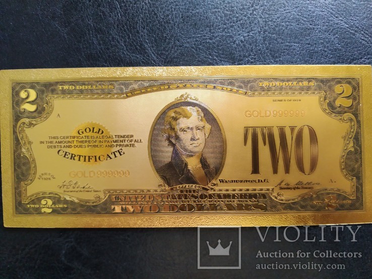 Золотая сувенирная банкнота США (2 Dollars)