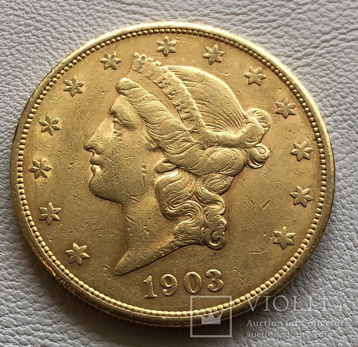 20 $ 1903 год США золото 33,4 грамма 900’, фото №2