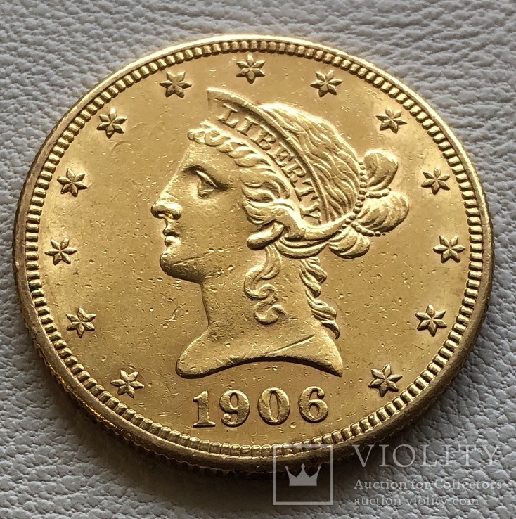 10 $ 1906 год США золото 16,7 грамм 900’, фото №2