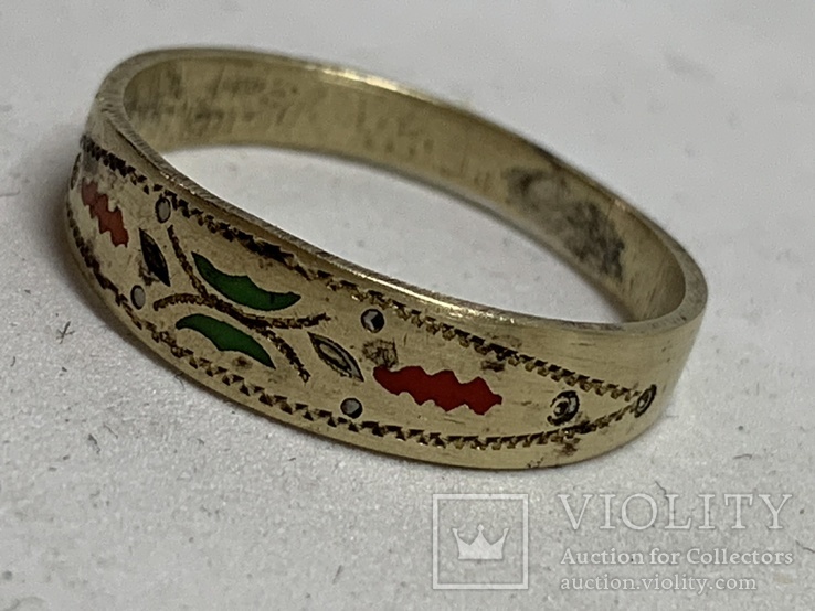 Винтажное позолоченое эмалевое кольцо с Англии (клеймо 1,2 UK), фото №2