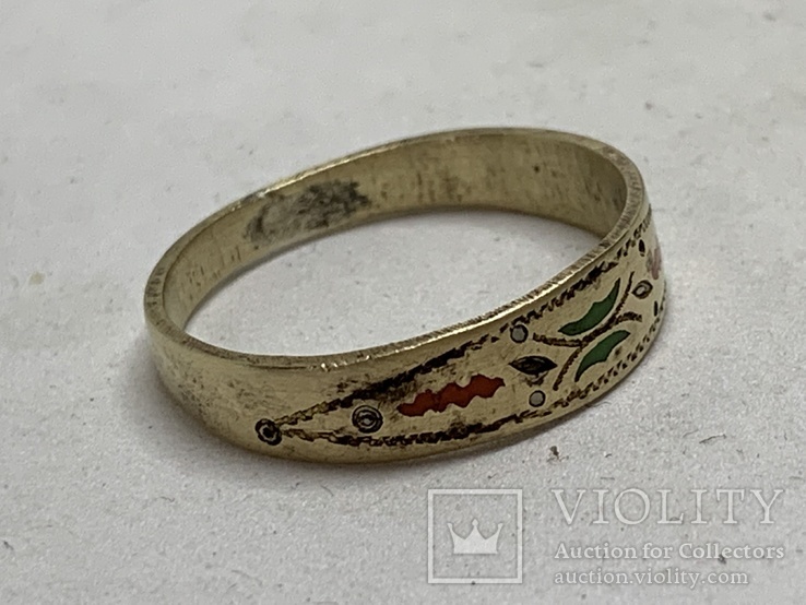 Винтажное позолоченое эмалевое кольцо с Англии (клеймо 1,2 UK), фото №3
