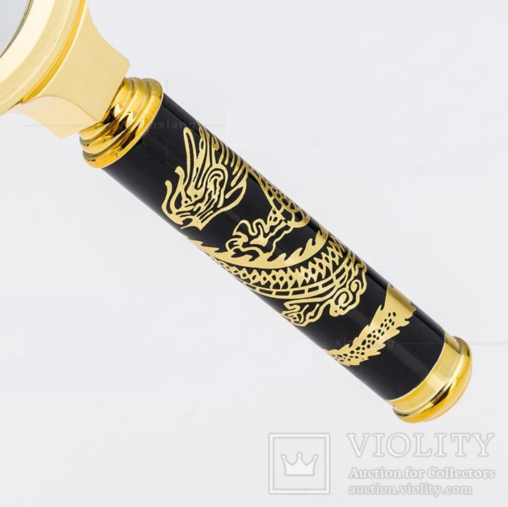 Лупа диаметр 90 мм ручка золотой дракон, фото №5