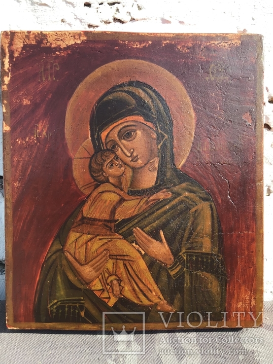 Икона Богородица Владимирская 20.5 см *18 см *2.5 см . Живопись . Темпера.