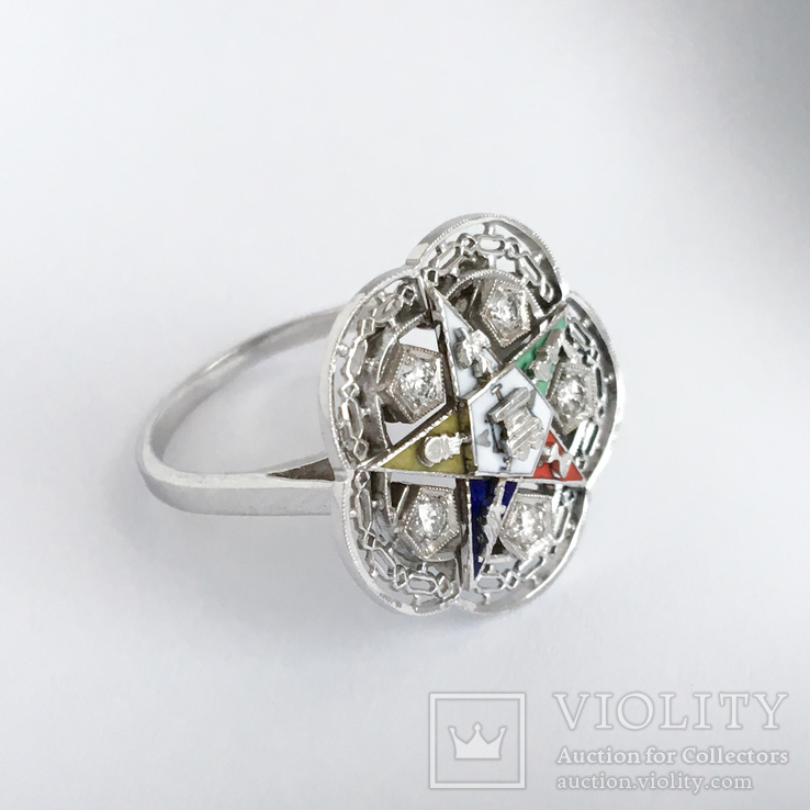 Золотое кольцо с бриллиантами и эмалью, фото №3
