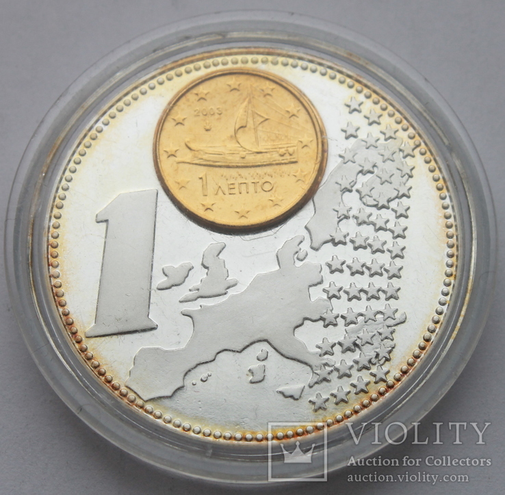  Жетон Европейская валюта 1 евроцент 2002 года. Греция, фото №2