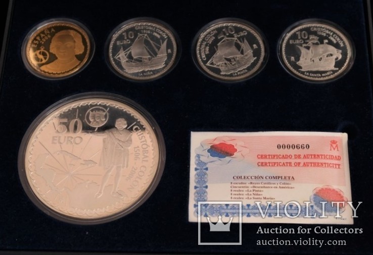 Набор монет Серебро 250гр и золото 27 гр Христофор Колумб Испания 2006, фото №7