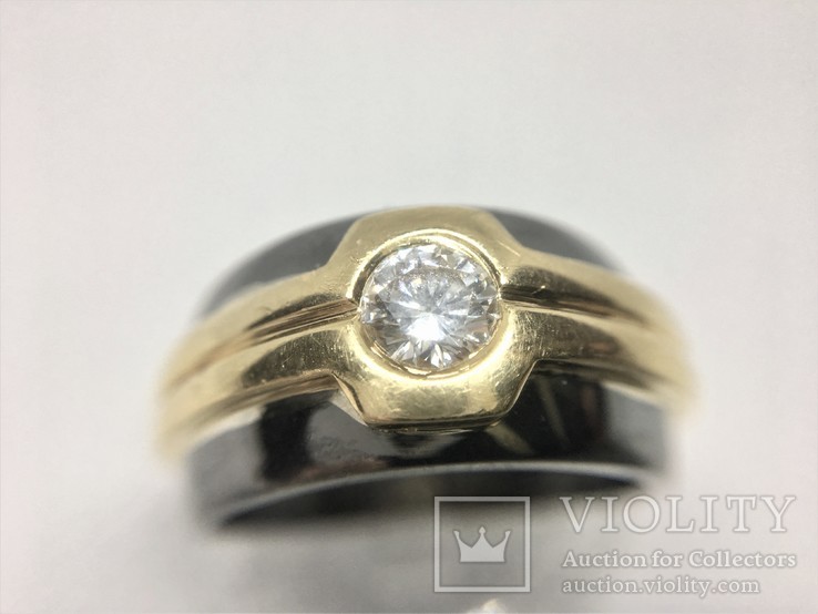 Золотое (750) кольцо золотое двухцветное с бриллиантом 0,40 карата., фото №2