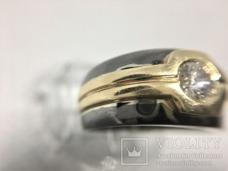 Золотое (750) кольцо золотое двухцветное с бриллиантом 0,40 карата., фото №3
