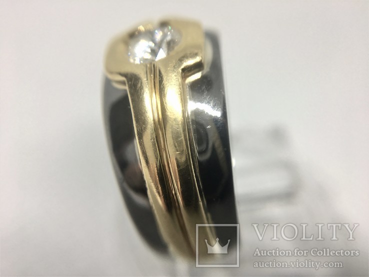 Золотое (750) кольцо золотое двухцветное с бриллиантом 0,40 карата., фото №4