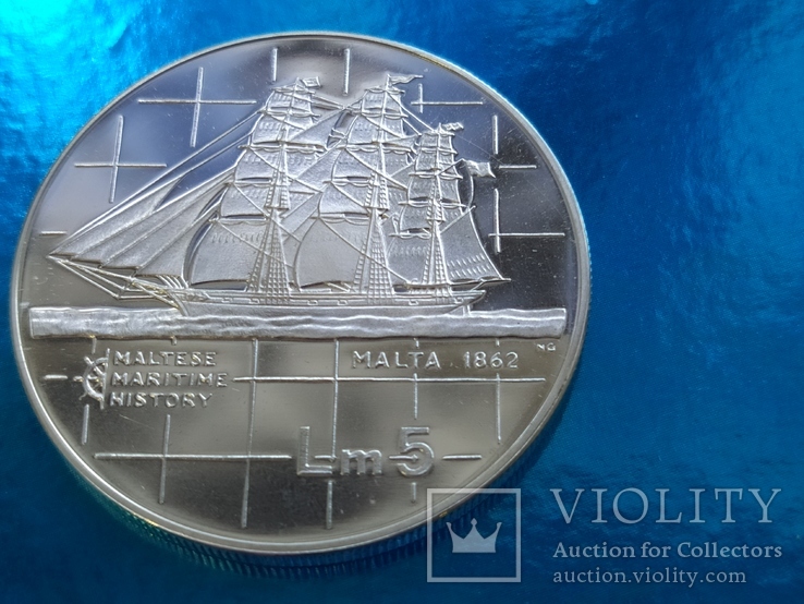 Корабль парусник 1985 год Мальта серебро, фото №2