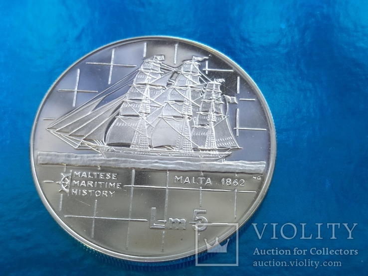 Корабль парусник 1985 год Мальта серебро, фото №4