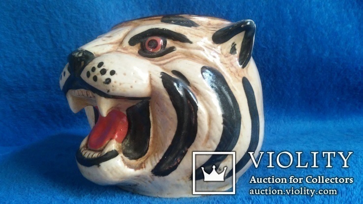 Пивная кружка, в форме Оскал Тигра. Керамика. 10 см. 650 грамм, фото №5