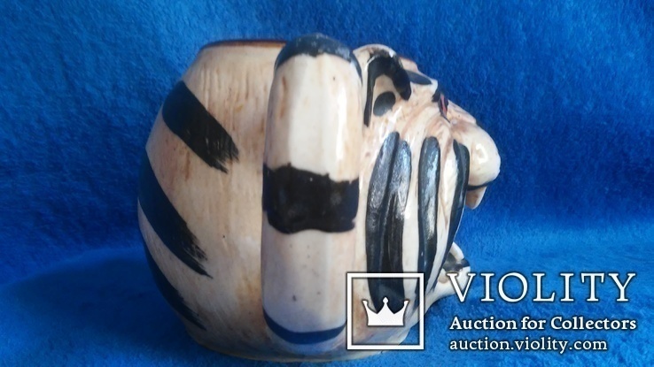Пивная кружка, в форме Оскал Тигра. Керамика. 10 см. 650 грамм, фото №7