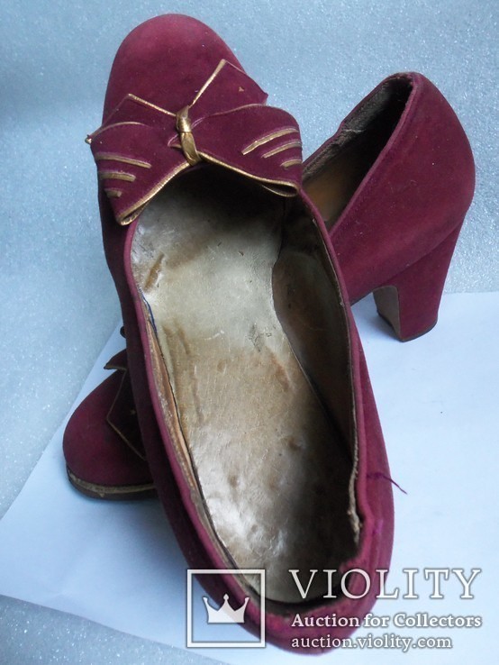 Женские туфли Германия до 1945 года. Замшевые с позолотой., фото №3