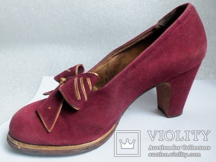 Женские туфли Германия до 1945 года. Замшевые с позолотой., фото №12