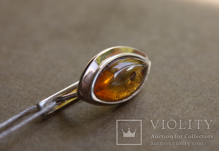 Серебряные серьги с янтарем и золотом, фото №8