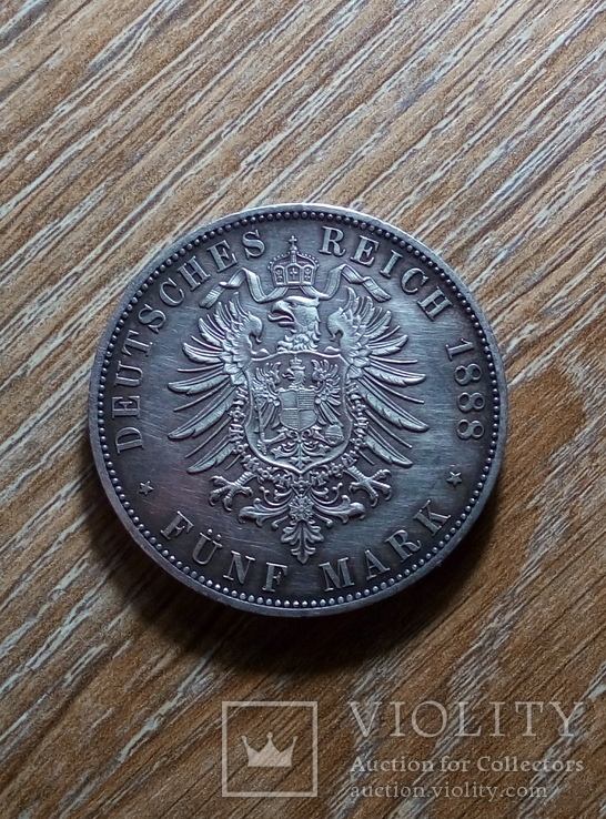 Пруссия 5 марок 1888 г., фото №3