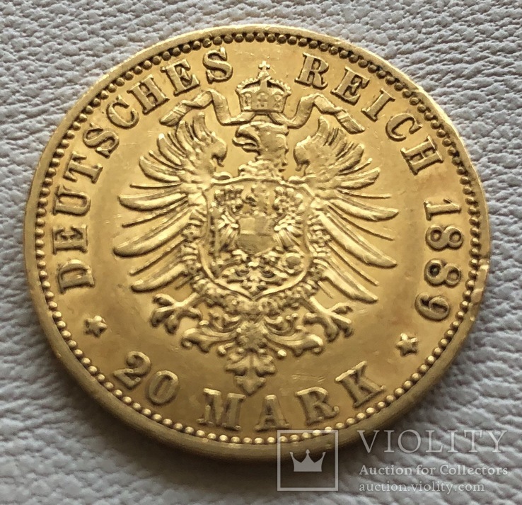 20 марок 1889 год Германия Пруссия золото 7,96 грамм 900’, фото №3