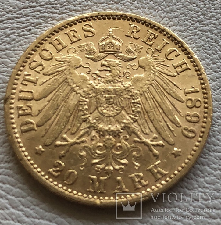 20 марок 1899 год Германия Пруссия золото 7,96 грамм 900’, фото №3