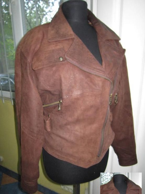 Оригинальная женская кожаная куртка-косуха с поясом . Лот 234, numer zdjęcia 2