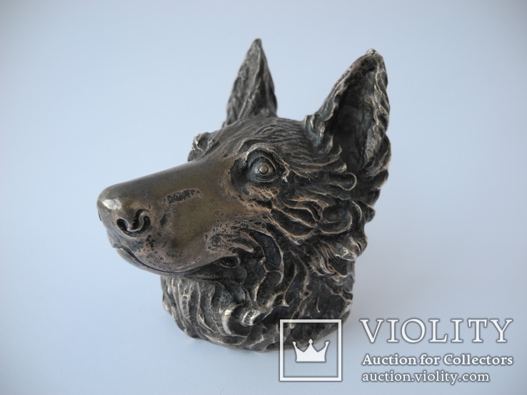 Серебряная фигура Голова волка или собаки ( серебро 800 пр. вес 552 гр ), фото №2