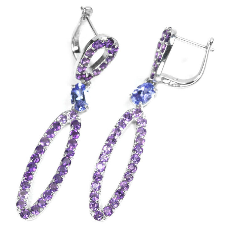 Kolczyki srebrne 925 naturalny AAA tanzanite, purpurowy ametyst., numer zdjęcia 3