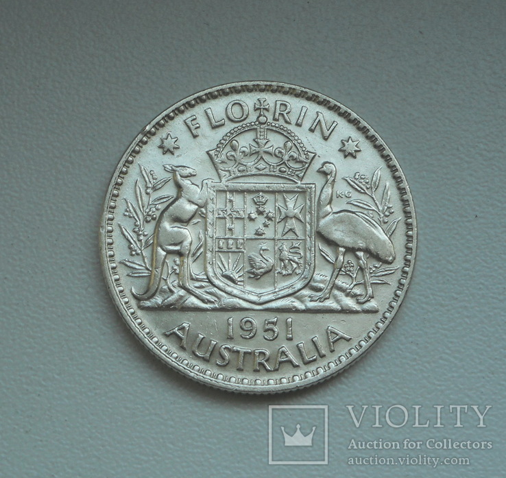 Австралия 1 флорин 1951 г., Георг VI серебро, фото №7