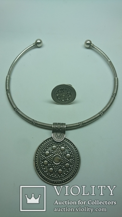 Набор серебрянный колье и кольцо Египет., фото №3