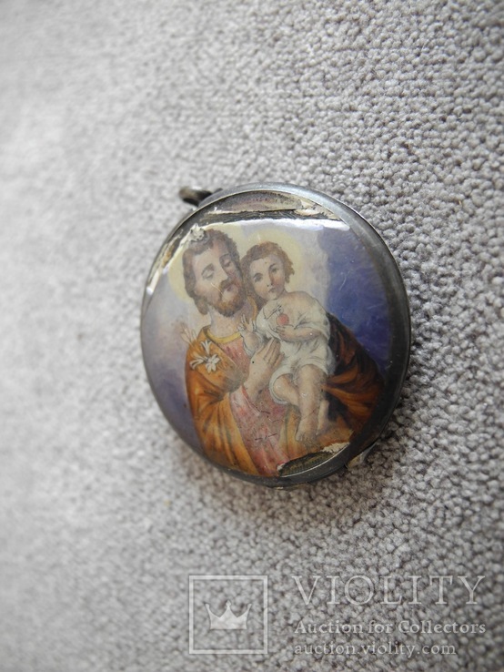 Серебряная старинная Иконка ладанка живописная эмаль, фото №11