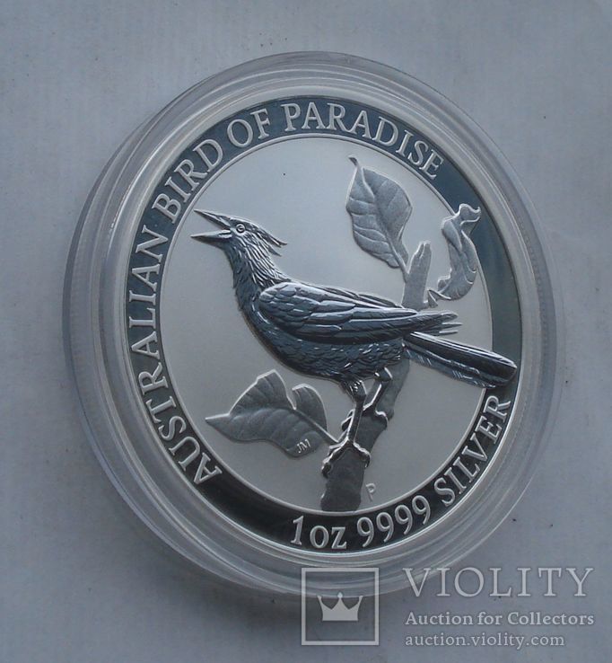 2019 г - 1 доллар Австралии,Райская птица,унция серебра,в капсуле, фото №3