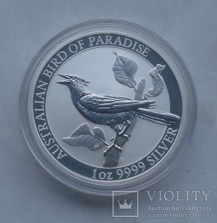 2019 г - 1 доллар Австралии,Райская птица,унция серебра,в капсуле, фото №5