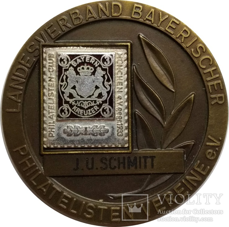 Германия-медальон 50 лет филателистскому клубу Мюнхена 1983,С218, фото №2