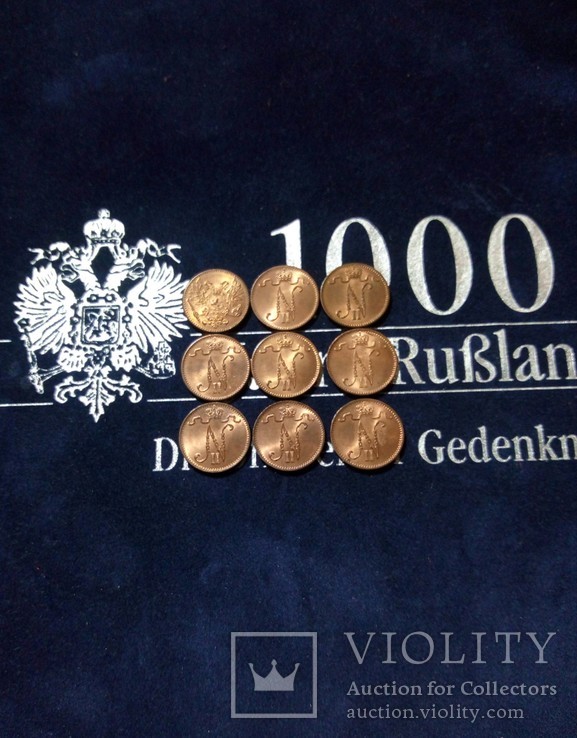 Монеты для Финляндии 1 пенни , penny Николая 2 Российской Империи 9шт, фото №2